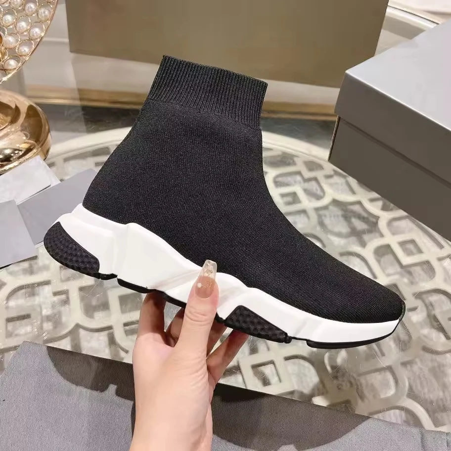Black High Top Women Socks Shoes Sneakers Breathable Paris Style Couples Casual Sports Shoes Comfy Platform Sock Sneakers Men