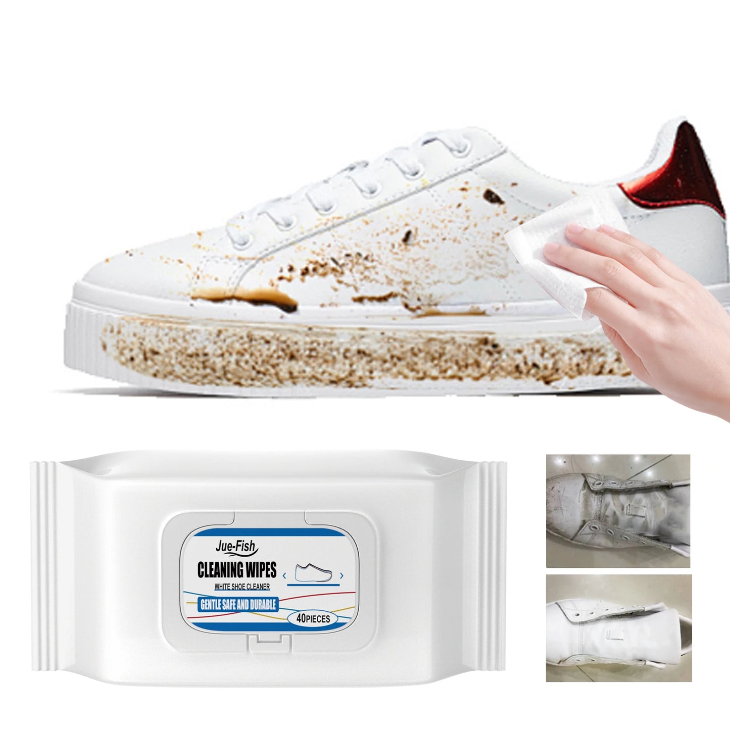 Jue-Fish Small White Shoe Cleaning Wipes Portable Free Decontamination One Wipe Sports Shoes Wash for Babies