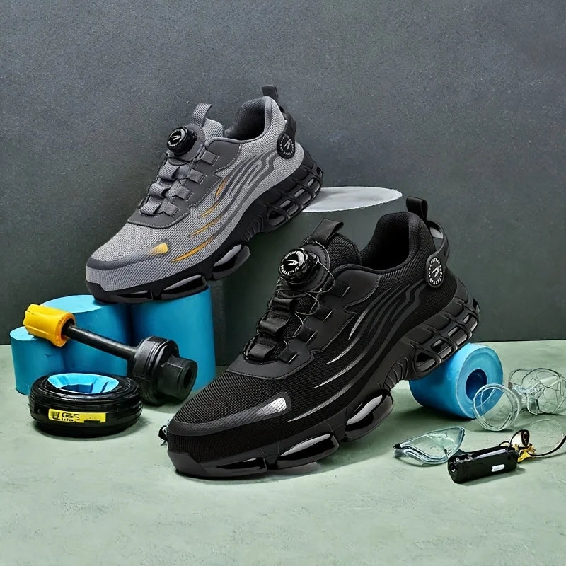 Men's Safety Shoes High Top Work Safety Shoes Steel Toe Sneakers Rotation Button Anti-smash Antipuncture Steel Safety Boots