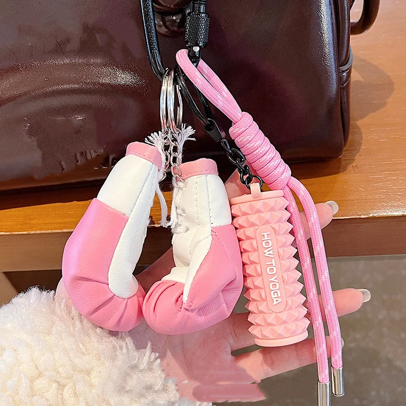 New Boxing Gloves Keychain Fitness Key Chain Sports Backpack Pendant Yoga foam Axis Keychain Bag Charm Fitness Gift