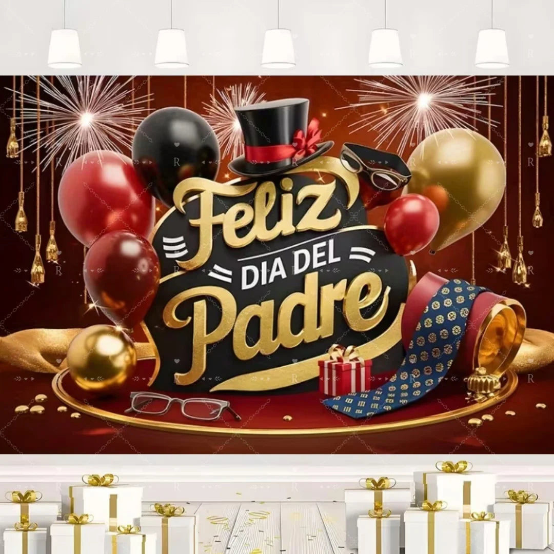 Happy Father's Day Family Party Decoration Background Feliz Día del Padre Golden Blue Balloon Backdrop for Man Tuxedo I Love Dad