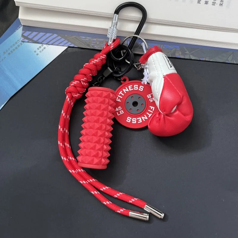 Mini Yoga Foam Roller Keychain Fashion DIY Boxing Gloves Dumbbell Keychain Sports Bag Pendant Fitness Enthusiast Gift