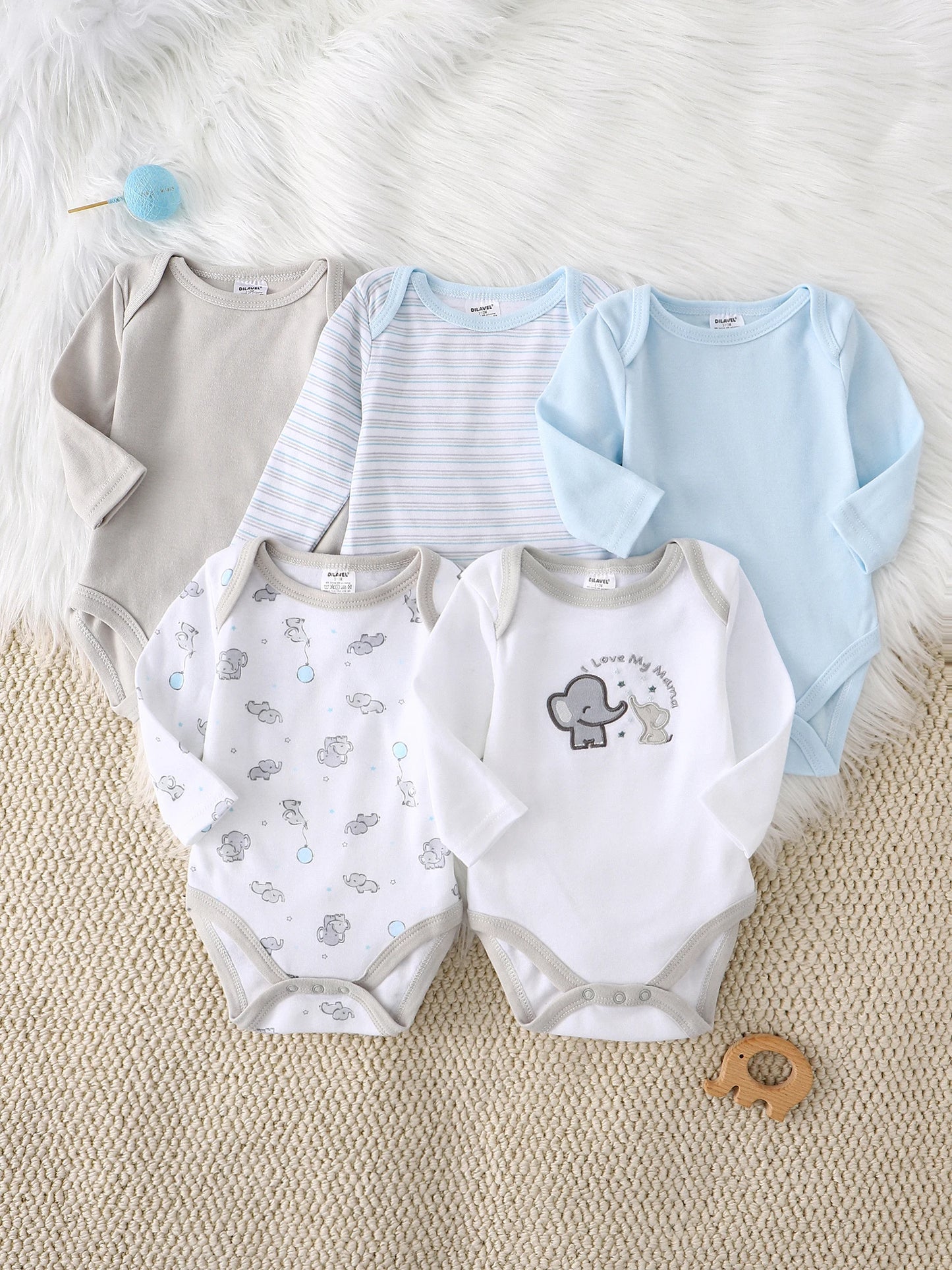 5-Pack Baby Boy Long Sleeve Onesies – Cotton (0-9M)