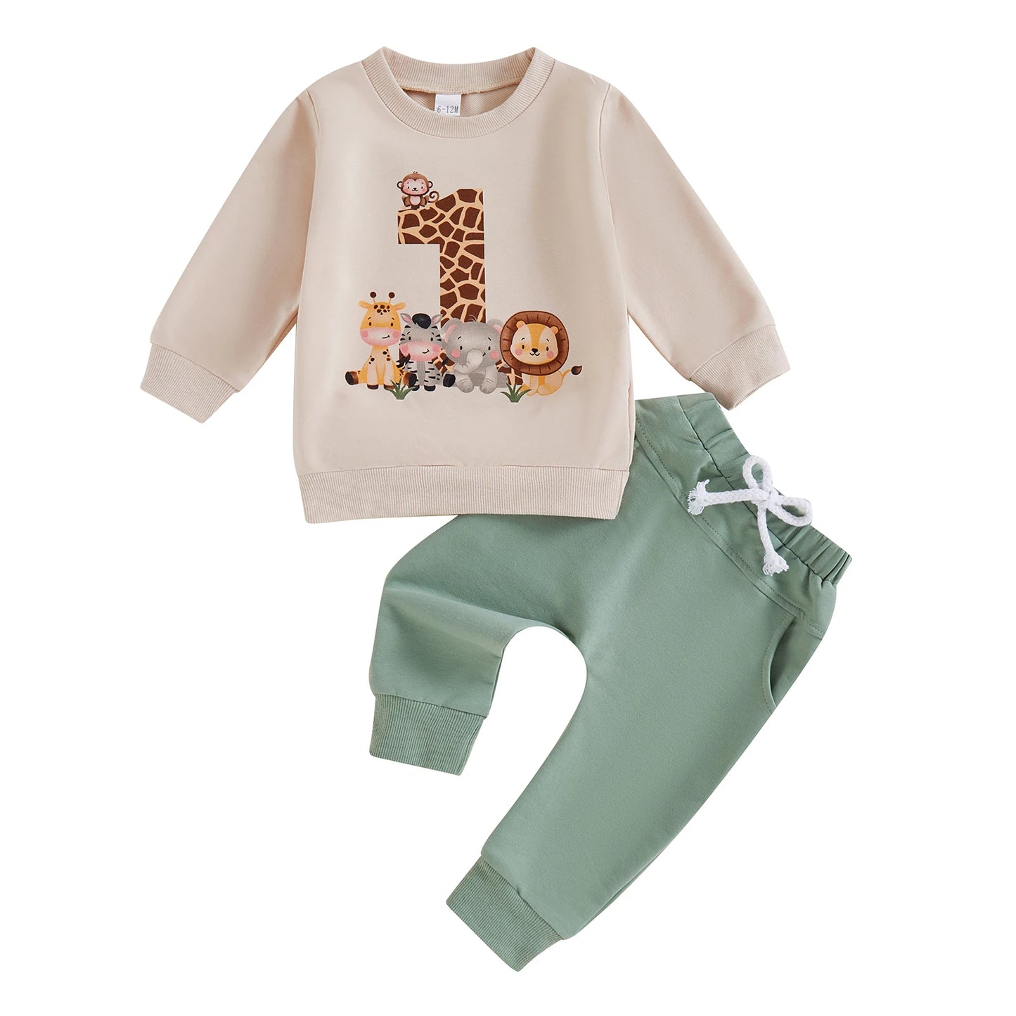 Animal Print First Birthday Outfit – Sweatshirt & Pants Set