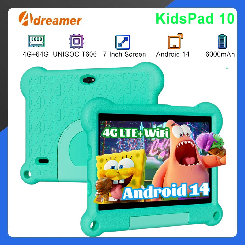 10-Inch Kids Tablet Adreamer KidsPad10Pro 4GB 64GB with Kids Education Software For Children Studying Kids-proof Case