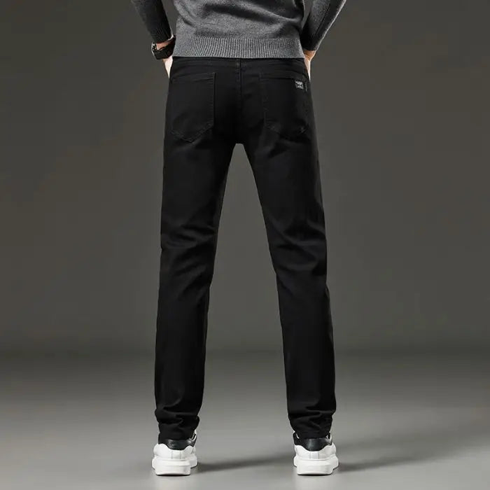 Men's autumn and winter hot jeans elastic small straight leg pants black gray micro elastic zipper fashionable versatile jeans