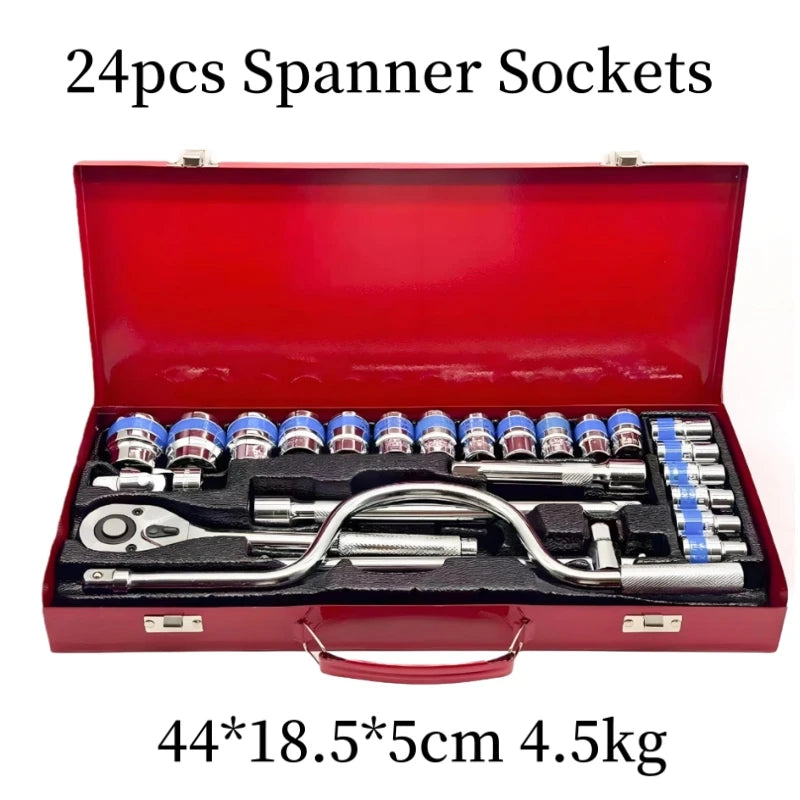 24 Pcs Automotive Machinery Maintenance Automotive Socket Wrench Toolbox Combination Hardware Set Repair Kit