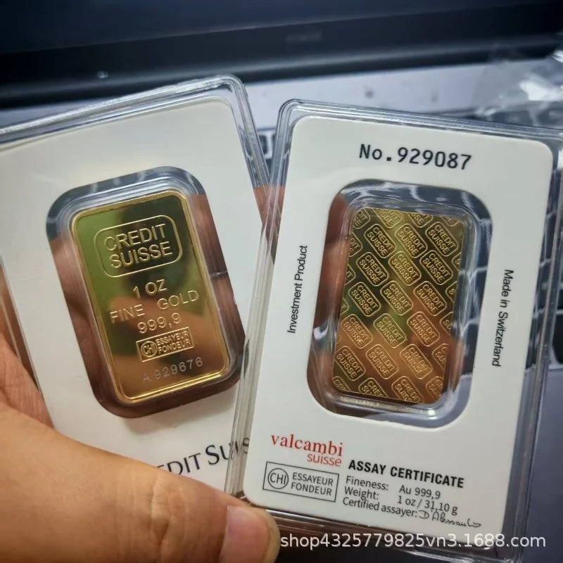 Gold Bar Replica 1oz 31g Brass Gold Plated With Serial Number Collectible Piece Home Display Desk Decor Gift For Collectors