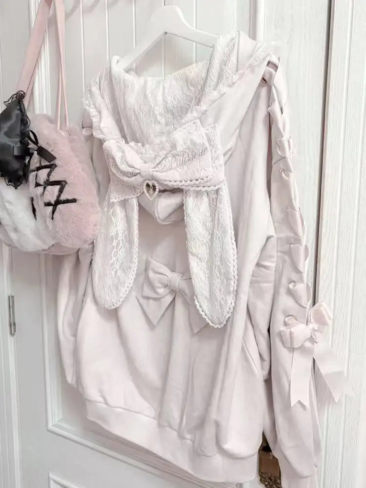 Cute Bunny Ear Lace Hooded Sweatshirt