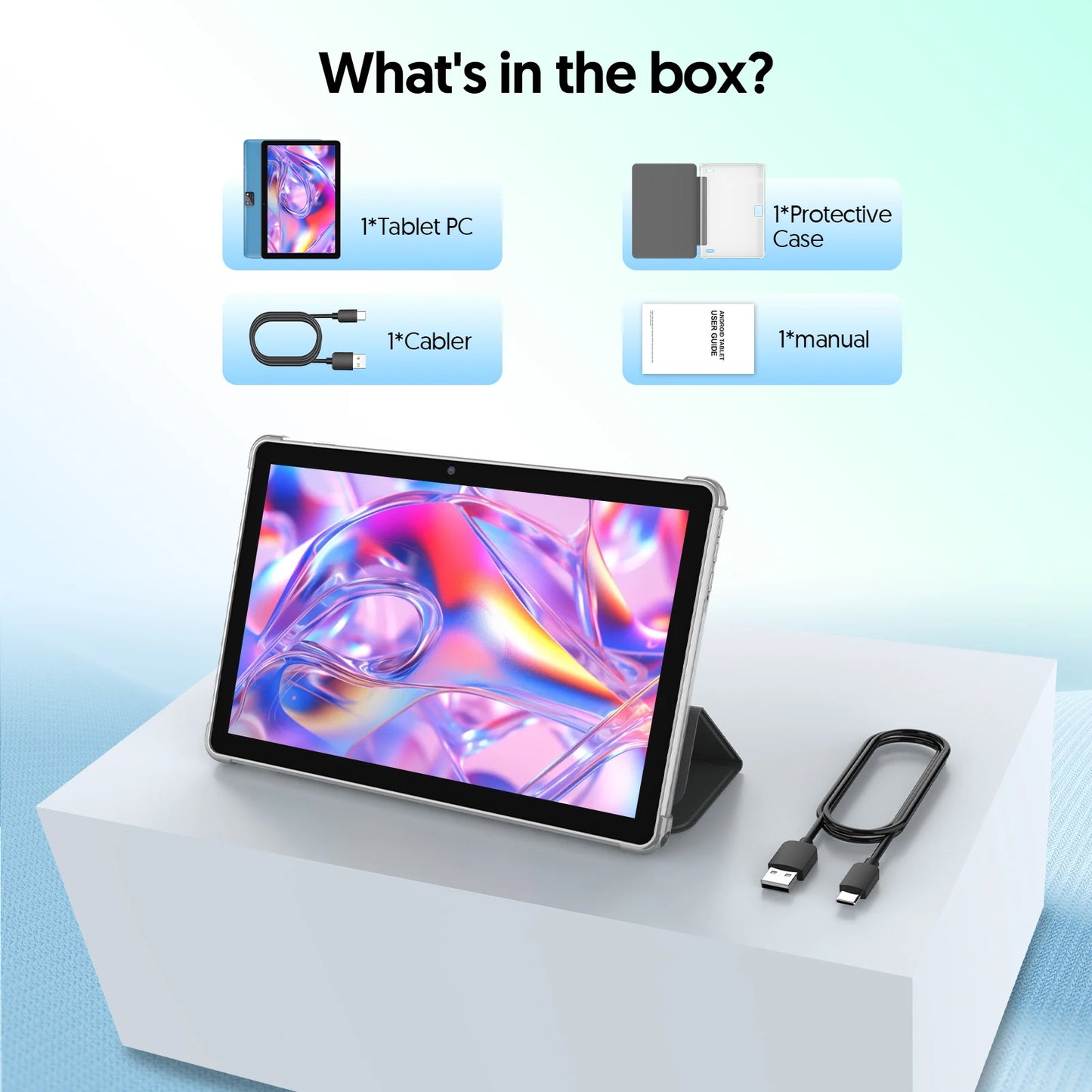 Android 15 Tablet, 10.0-inch screen, quad-core processor, 12GB RAM (3GB+9GB), 64GB storage, 2MP+8MP dual cameras,6000mAh