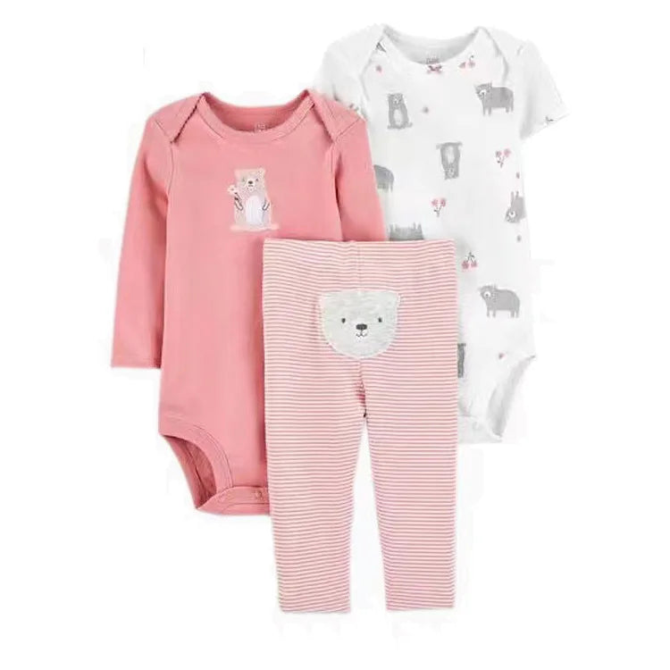 3-Piece Newborn Bodysuit & Pants Set – Cartoon Print (6-24M)