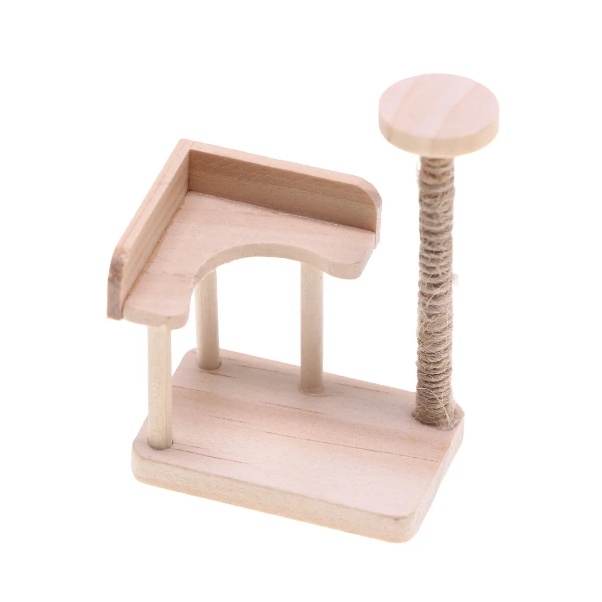 Dollhouse Miniature Wooden Cat Climbing Frame Has Jute Scratching Reversible Cat Tree Mini Resin Cat Food Model Furniture Decor