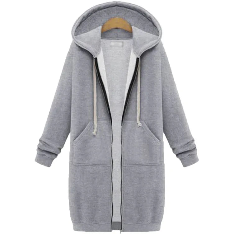 Solid Color Pocket Long Sweatshirt Coat