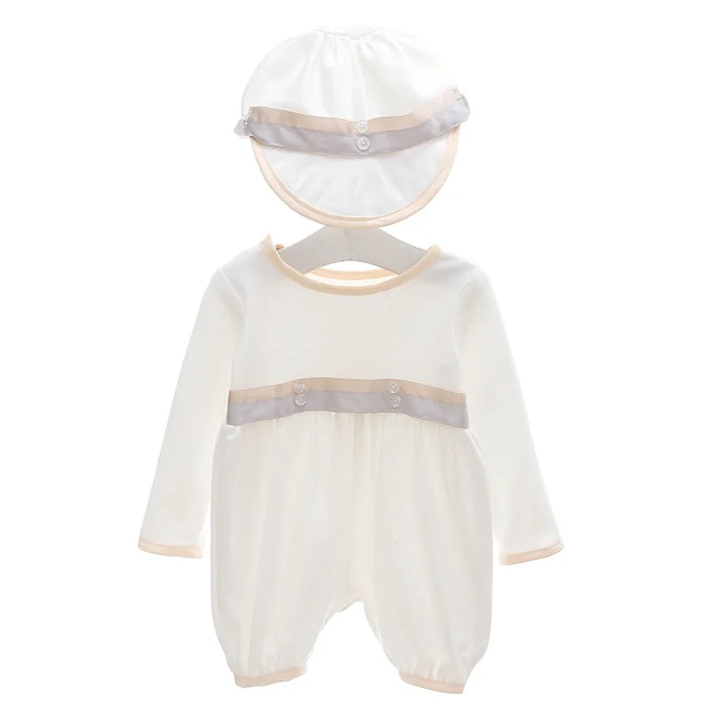 Baby Boy Baptism Romper Set with Hat – 3-24M