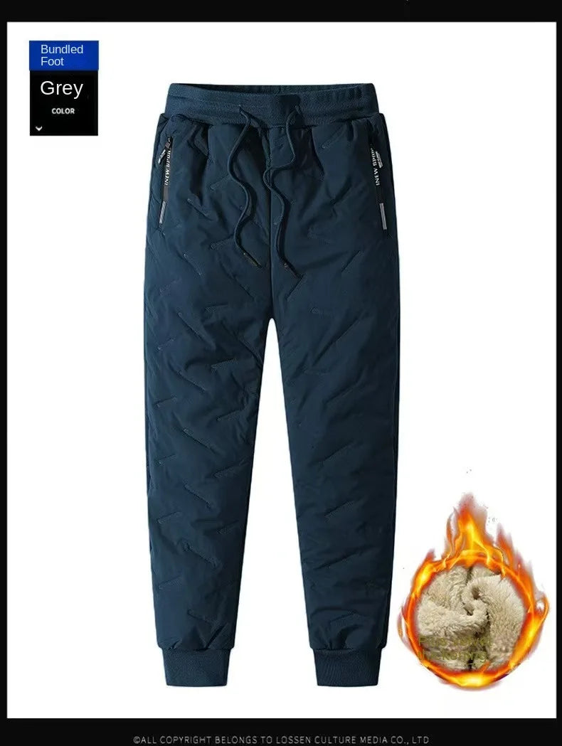 European size thick cotton pants with cashmere for men's cold and casual wear, ultrasonic cotton pants available in multiple col