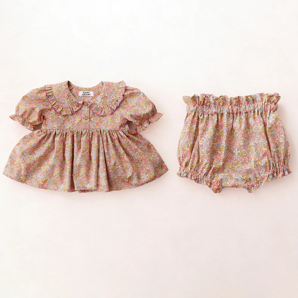 2Pcs Infant Baby Girl Clothes Sets Summer Floral Cotton Toddler Girl Suit For 0-24 Months Comfortable, Daily Wear for Baby Girl