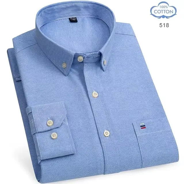 100% Pure Cotton Oxford Shirts for Men Long Sleeve Plaid Shirt Striped Male Business Checked Red Shirt Mans Designer Clothes 7XL