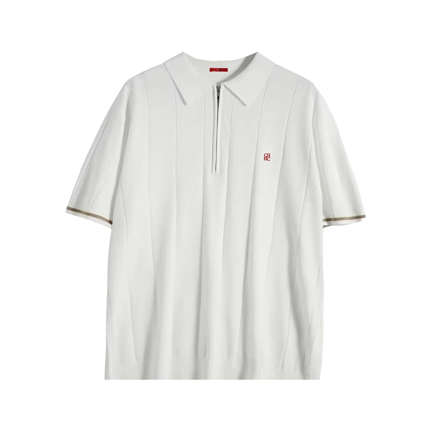 CH Men's Knitted Polo Shirt Half Zipper Lapel Short Sleeve Solid Color Casual Business Summer Breathable Top Tee