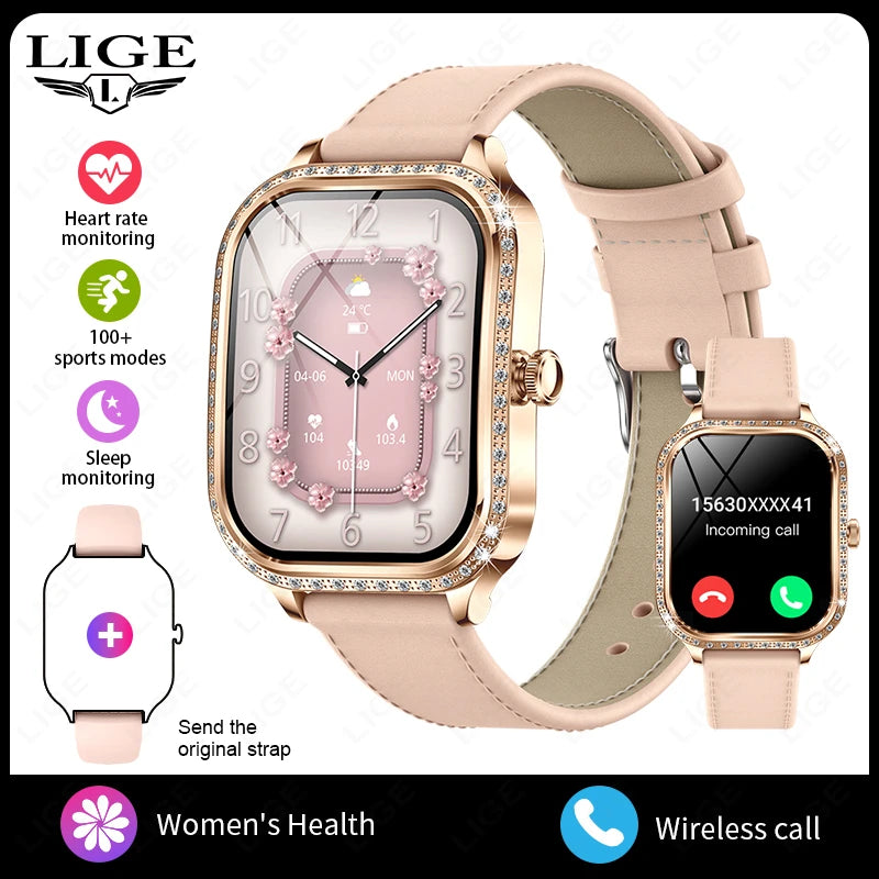 2026 Fashion Women Smart Watch Bluetooth Call Custom Watch Face Fitness Tracker IP68 Waterproof Smartwatch Woman for Android IOS