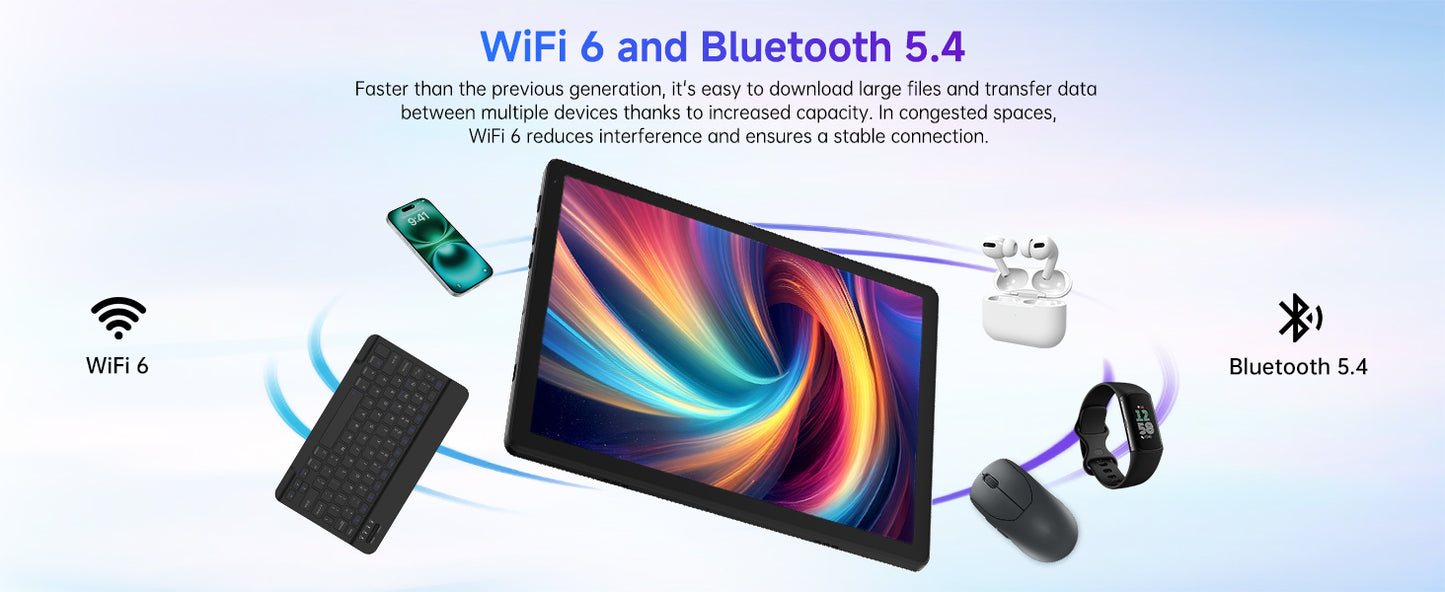 URAO Tablet 10.1 Inch Android 15 Octa-Core 20GB RAM 64GB ROM 1280x800 IPS Tablets PC WiFi 6 Bluetooth 5.3 Widevine L1 Keyboard Set