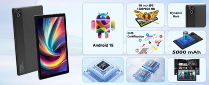 URAO Tablet 10.1 Inch Android 15 Octa-Core 20GB RAM 64GB ROM 1280x800 IPS Tablets PC WiFi 6 Bluetooth 5.3 Widevine L1 Keyboard Set