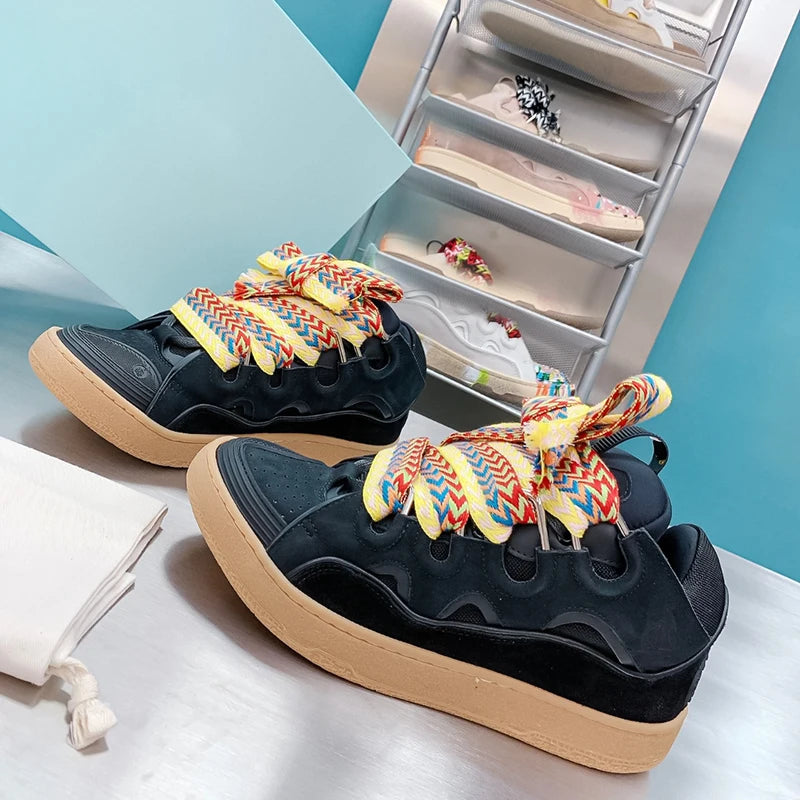Men's Top Quality Retro Board Shoes Designer LANV Thick Tongue Colorful Matching Casual Leather Bread Sneakers