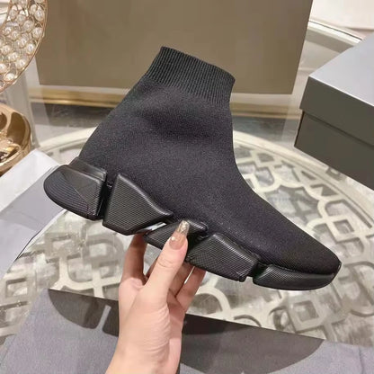 Black High Top Women Socks Shoes Sneakers Breathable Paris Style Couples Casual Sports Shoes Comfy Platform Sock Sneakers Men