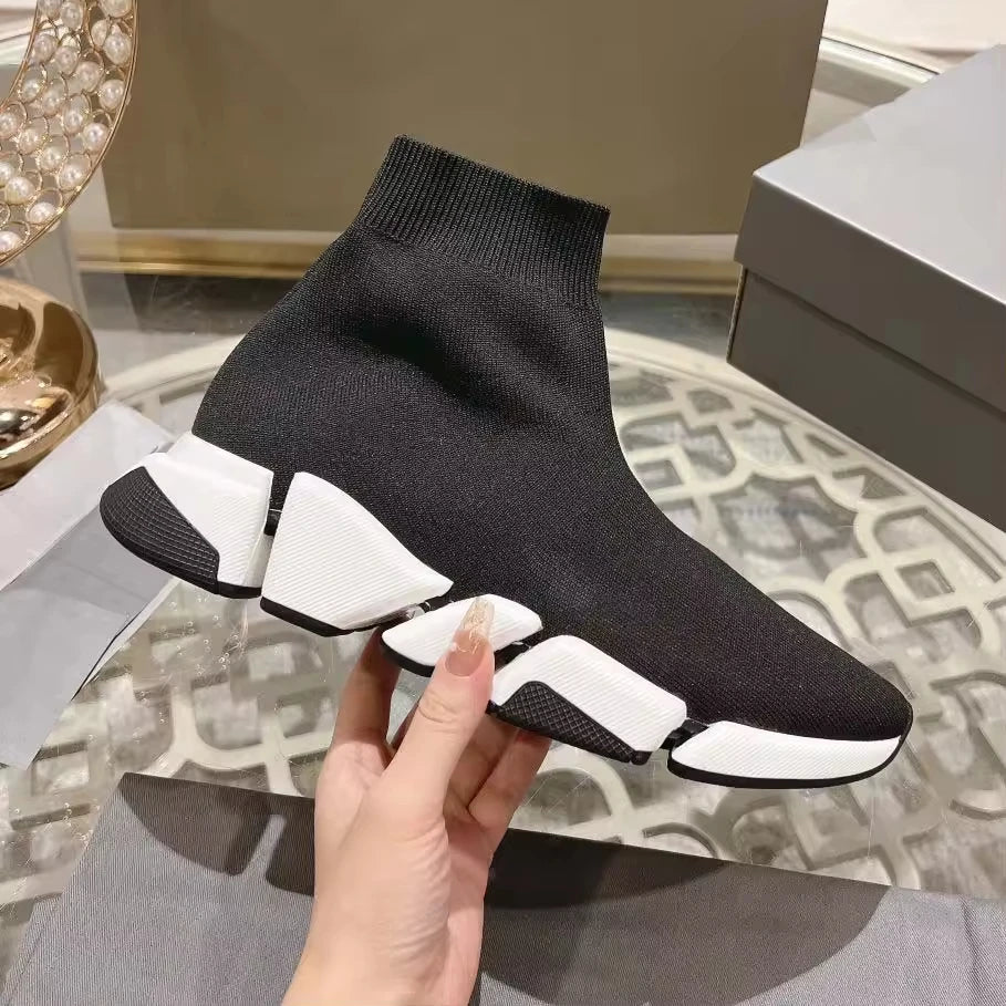 Black High Top Women Socks Shoes Sneakers Breathable Paris Style Couples Casual Sports Shoes Comfy Platform Sock Sneakers Men