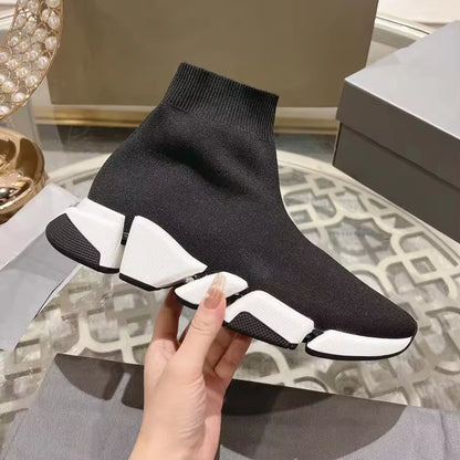 Black High Top Women Socks Shoes Sneakers Breathable Paris Style Couples Casual Sports Shoes Comfy Platform Sock Sneakers Men