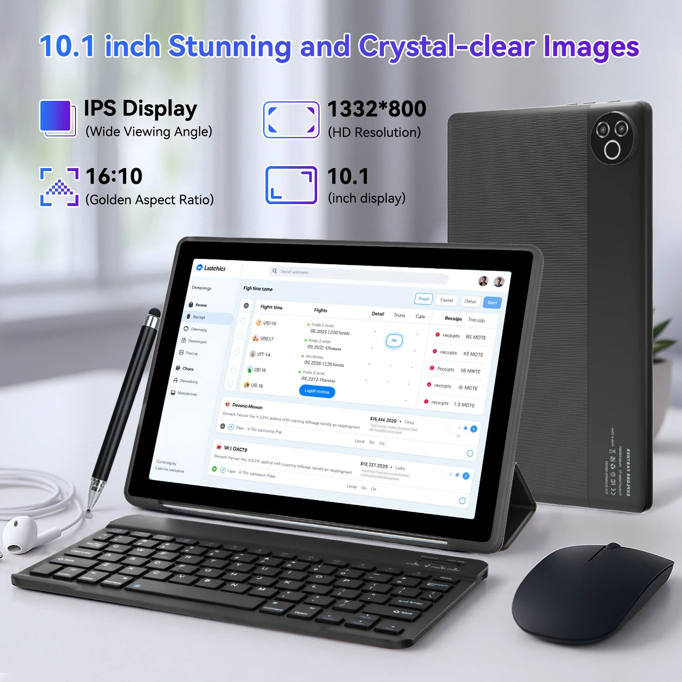 URAO Tablet 10.1 Inch Android 15 Octa-Core 20GB RAM 64GB ROM 1280x800 IPS Tablets PC WiFi 6 Bluetooth 5.3 Widevine L1 Keyboard Set