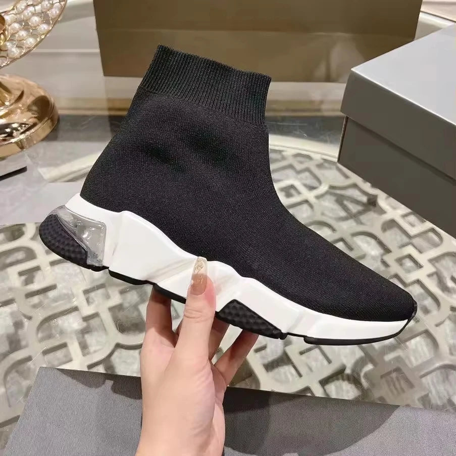 Black High Top Women Socks Shoes Sneakers Breathable Paris Style Couples Casual Sports Shoes Comfy Platform Sock Sneakers Men