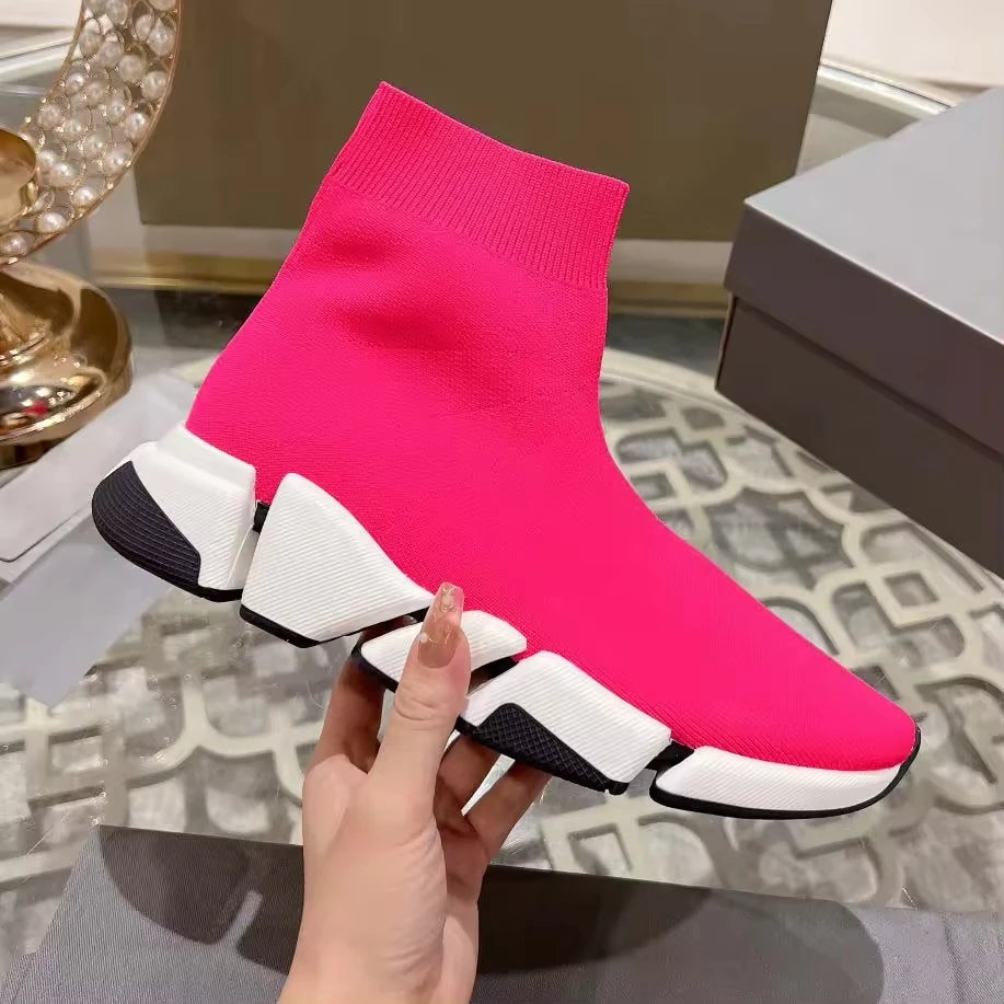 Black High Top Women Socks Shoes Sneakers Breathable Paris Style Couples Casual Sports Shoes Comfy Platform Sock Sneakers Men