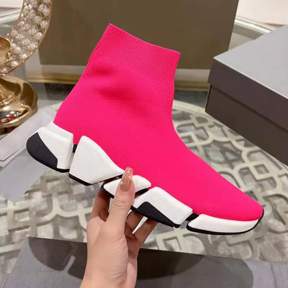 Black High Top Women Socks Shoes Sneakers Breathable Paris Style Couples Casual Sports Shoes Comfy Platform Sock Sneakers Men