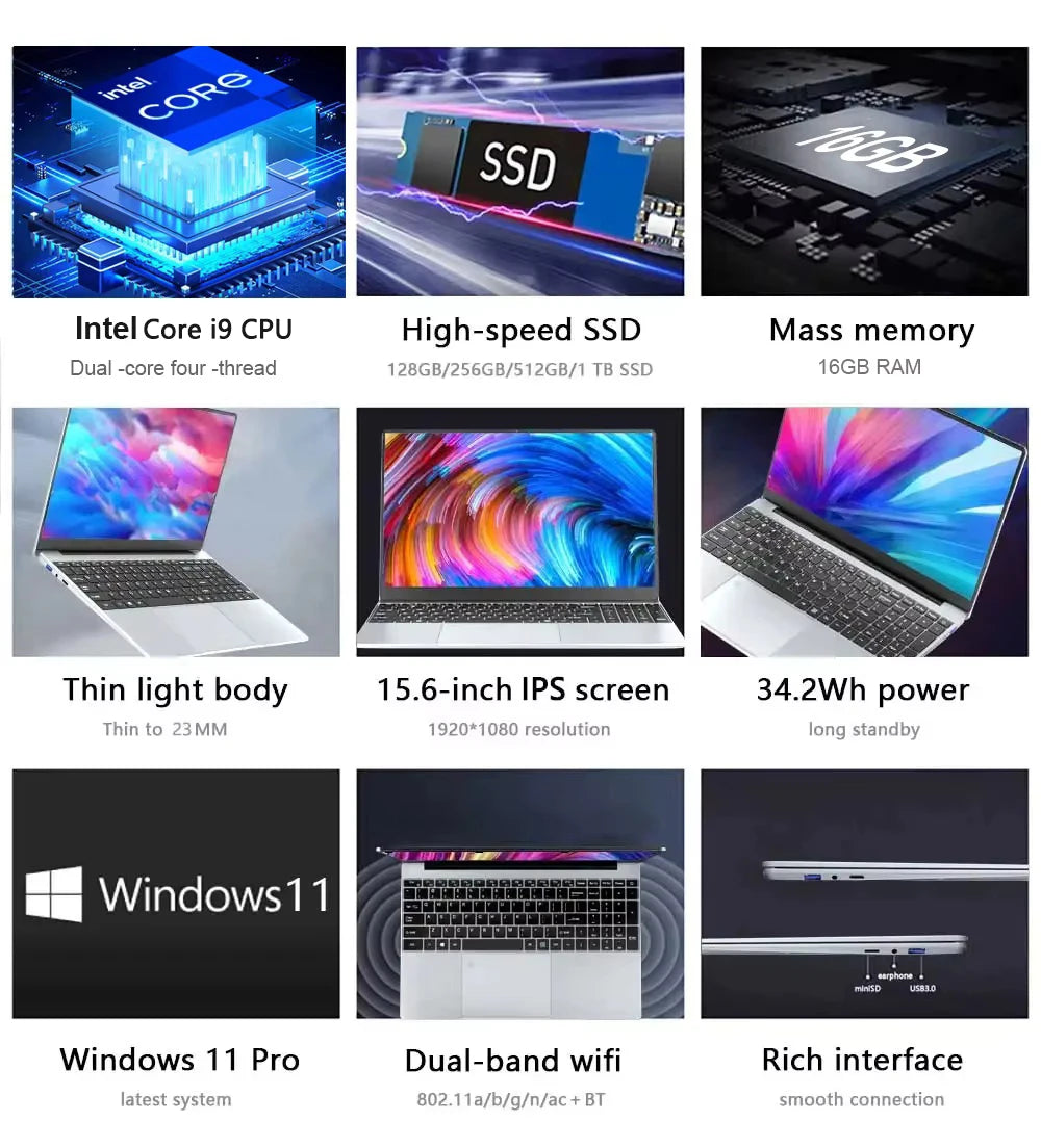 Intel Core i9-10980HK Windows 11 Pro 15.6 inch Fingerprint UnIock Keyboard backligh Laptop 16GB RAM 1TB/2TB SSD game Laptops