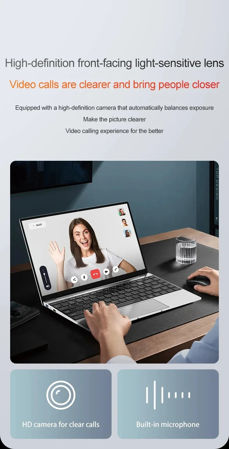Ultra Slim Laptop 14.1" 16GB RAM 2TB SSD Intel N3700 Notebook Windows 11 Pro 1920*1080 Display Office Study Computer PC