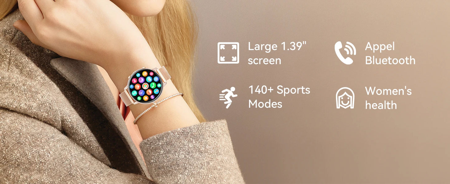Karchilor 2025 Women'S Smart Watch, 1.39 Screen, Bluetooth Call, Men'S Fitness Waterproof Watch, Comes With Sleep, Heart Rate,