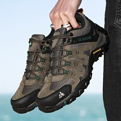 Men's Suede Leather Tactical Hiking Shoes Wear-resistant Outdoor Walking Trekking Hunting Sneakers