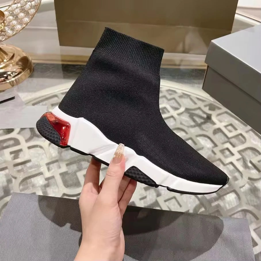 Black High Top Women Socks Shoes Sneakers Breathable Paris Style Couples Casual Sports Shoes Comfy Platform Sock Sneakers Men