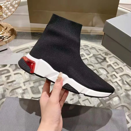 Black High Top Women Socks Shoes Sneakers Breathable Paris Style Couples Casual Sports Shoes Comfy Platform Sock Sneakers Men