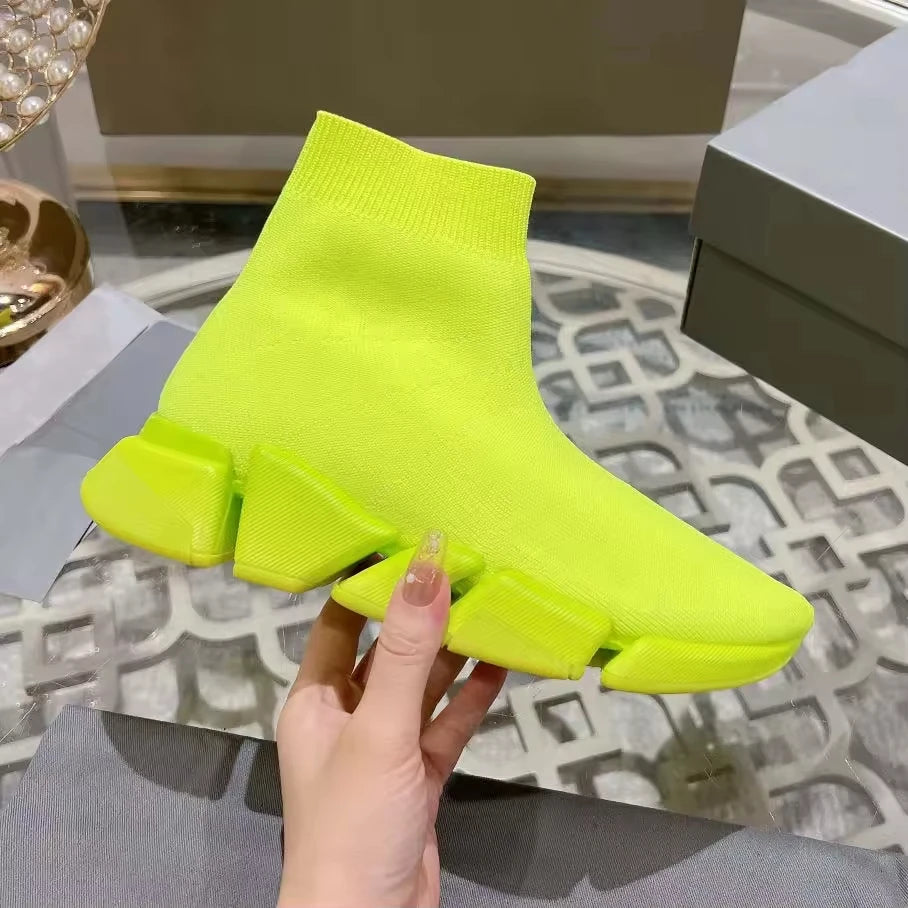 Black High Top Women Socks Shoes Sneakers Breathable Paris Style Couples Casual Sports Shoes Comfy Platform Sock Sneakers Men