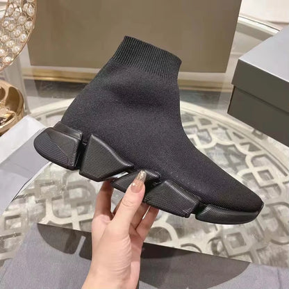 Black High Top Women Socks Shoes Sneakers Breathable Paris Style Couples Casual Sports Shoes Comfy Platform Sock Sneakers Men