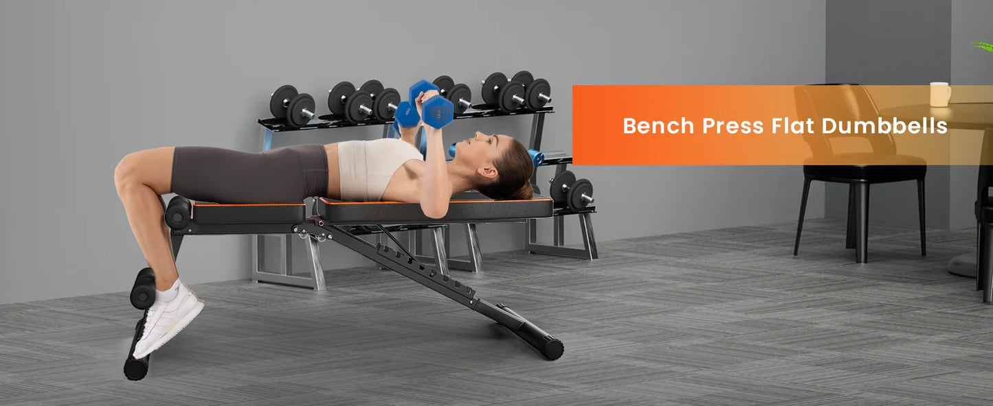 Weight Bench Adjustable Full Body Exercise Folding Fitness Workout Bench with 7 Positions Exercise Bench for Weight Lifting