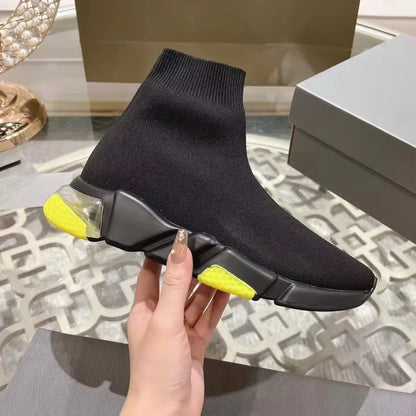 Black High Top Women Socks Shoes Sneakers Breathable Paris Style Couples Casual Sports Shoes Comfy Platform Sock Sneakers Men