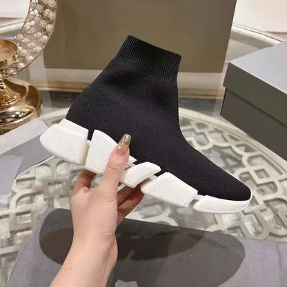 Black High Top Women Socks Shoes Sneakers Breathable Paris Style Couples Casual Sports Shoes Comfy Platform Sock Sneakers Men