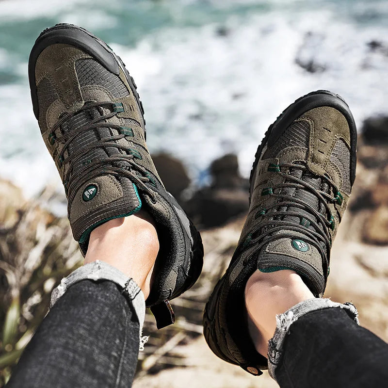 Men's Suede Leather Tactical Hiking Shoes Wear-resistant Outdoor Walking Trekking Hunting Sneakers