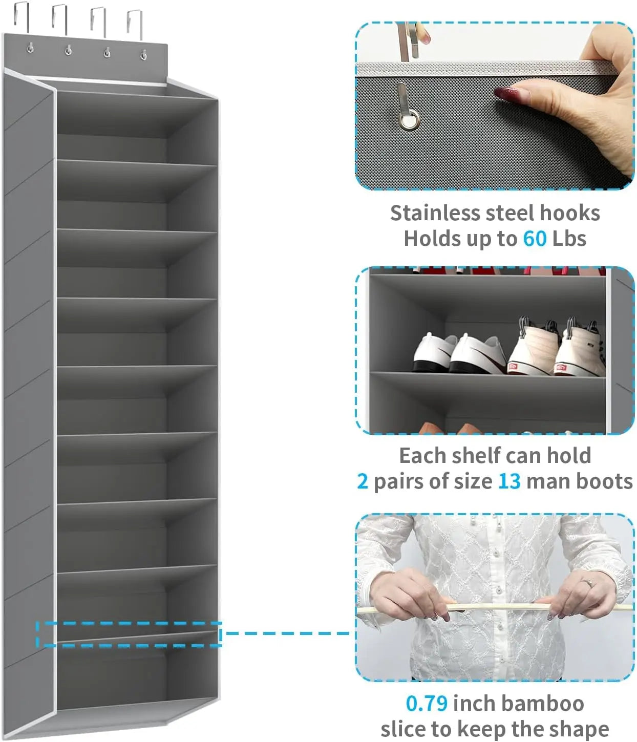 10-Tier Large Over the Door Hanging Shoe Rack Organizer, Durable Storage for 20+ Pairs of Sneakers, Boots, Sandals