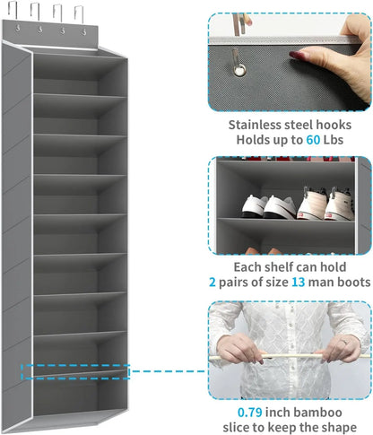 10-Tier Large Over the Door Hanging Shoe Rack Organizer, Durable Storage for 20+ Pairs of Sneakers, Boots, Sandals