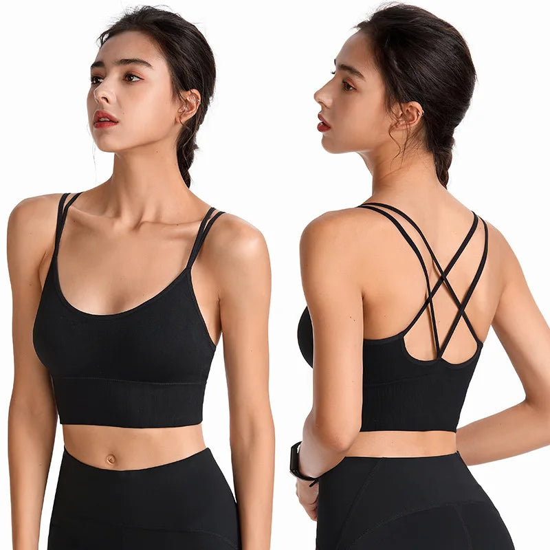 Strappy Cross Back Padded Sports Bra