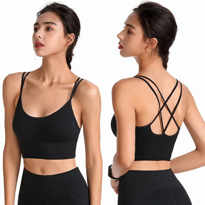 Strappy Cross Back Padded Sports Bra