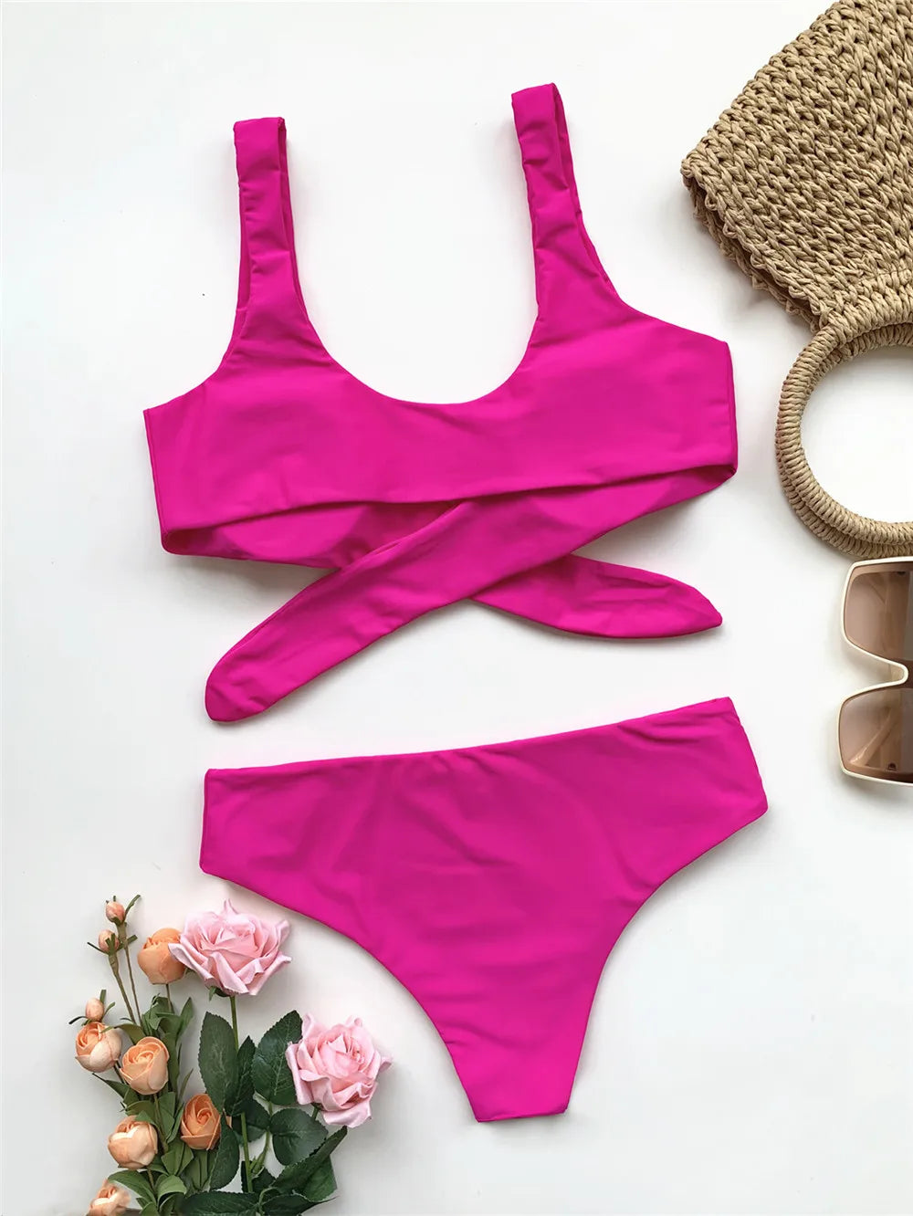 Sexy Front Knotted Bikinis Female Swimsuit High Waist Bikini Women Swimwear Two-pieces Bikini Set Bather Bathing Suit Swim Lady